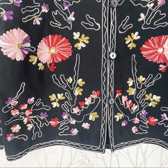 VINTAGE 90’s TAKE TWO Black Heavily Embroidered Jacket Blazer Medium 100% Cotton - Picture 4 of 14